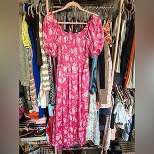 Pink Puff Sleeve Scoop Neck Sundress